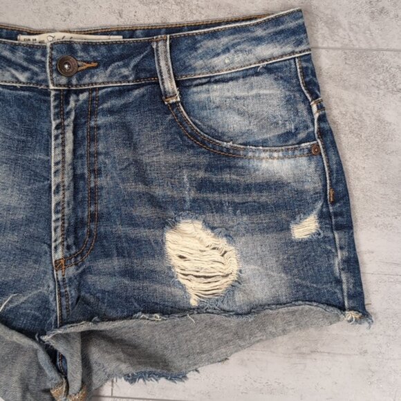 3/$20 Zara Trafaluc Denim Shorts High Rise Micro Distressed Ripped Jean Cut Off - Picture 3 of 10